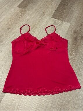 The Limited Vintage Y2K Hot Pink Silky Lace Trim Camisole Tank Top sz Medium